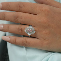 Pink Oval Cut Cluster Set Halo Engagement Ring