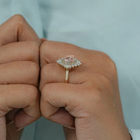Pink Oval Cut Cluster Set Halo Engagement Ring