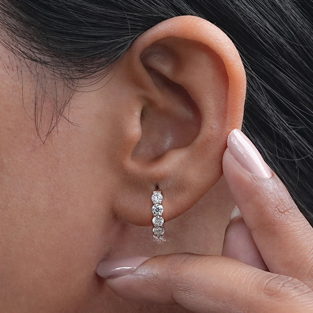 Five Stone Round Moissanite Huggie Hoop Earrings