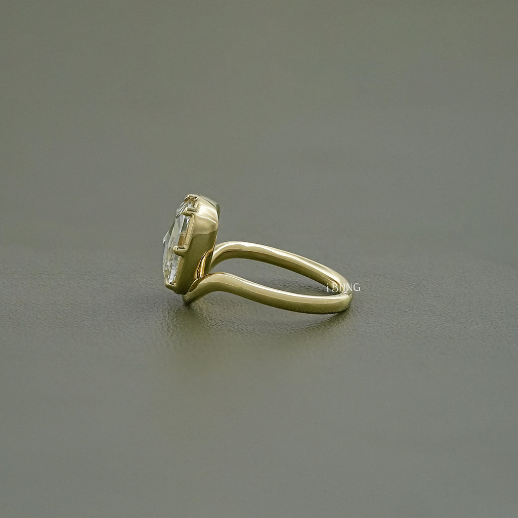 Rose Cut Elongated Cushion Curved Engagement Ring