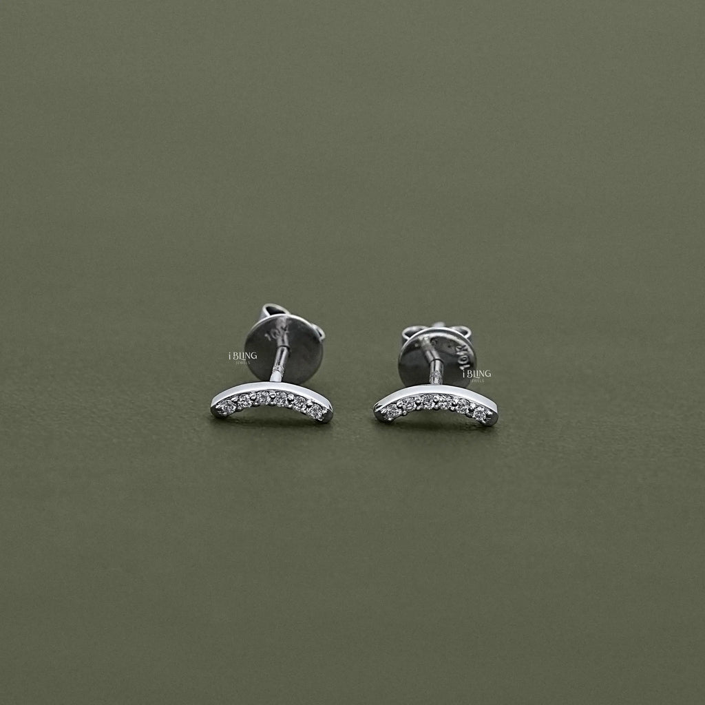 Curved Bar Round Diamond Stud Earrings