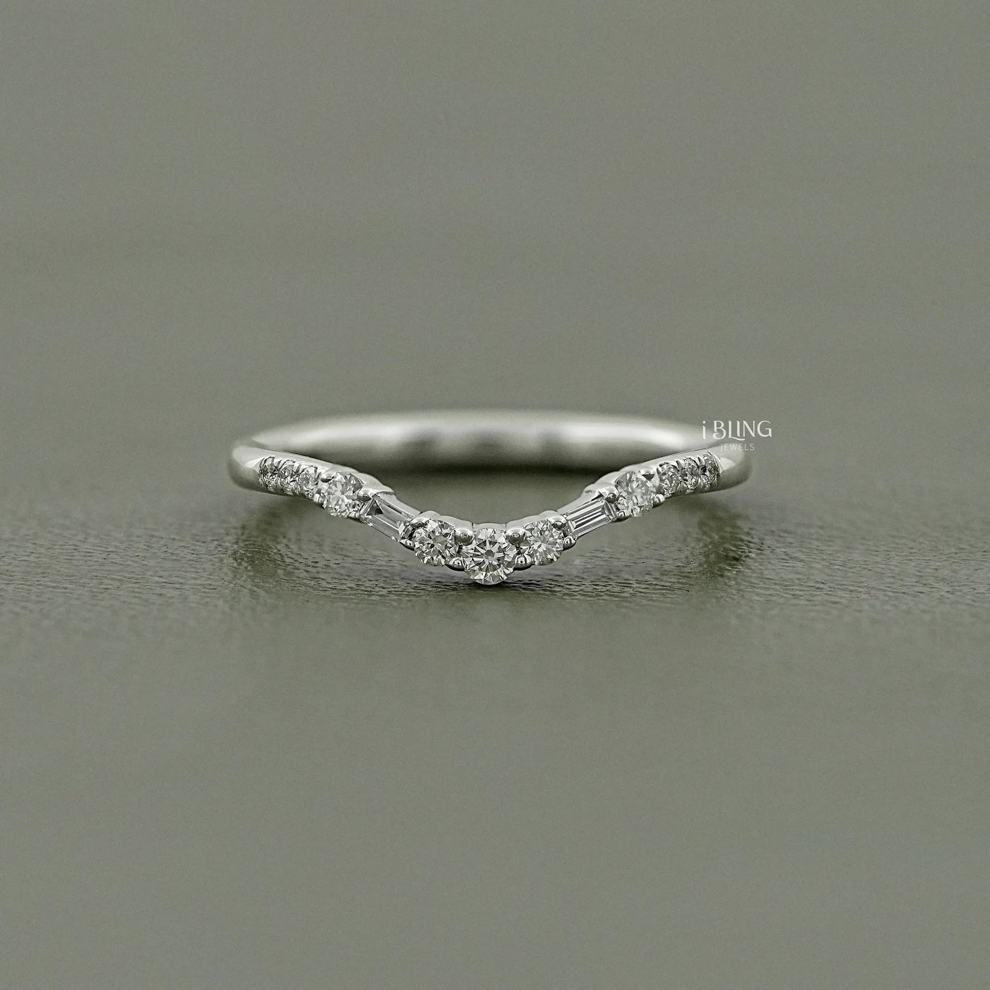 Baguette & Round Lab Diamond Curved Wedding Band Wedding Band