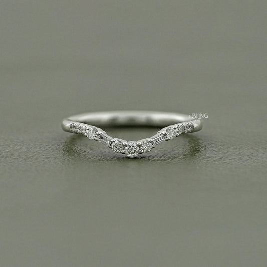 Baguette & Round Lab Diamond Curved Wedding Band Wedding Band