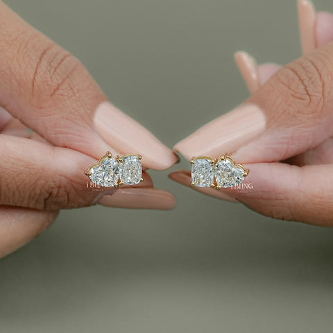 Cushion And Heart Cut Diamond Toi Et Moi Stud Earring