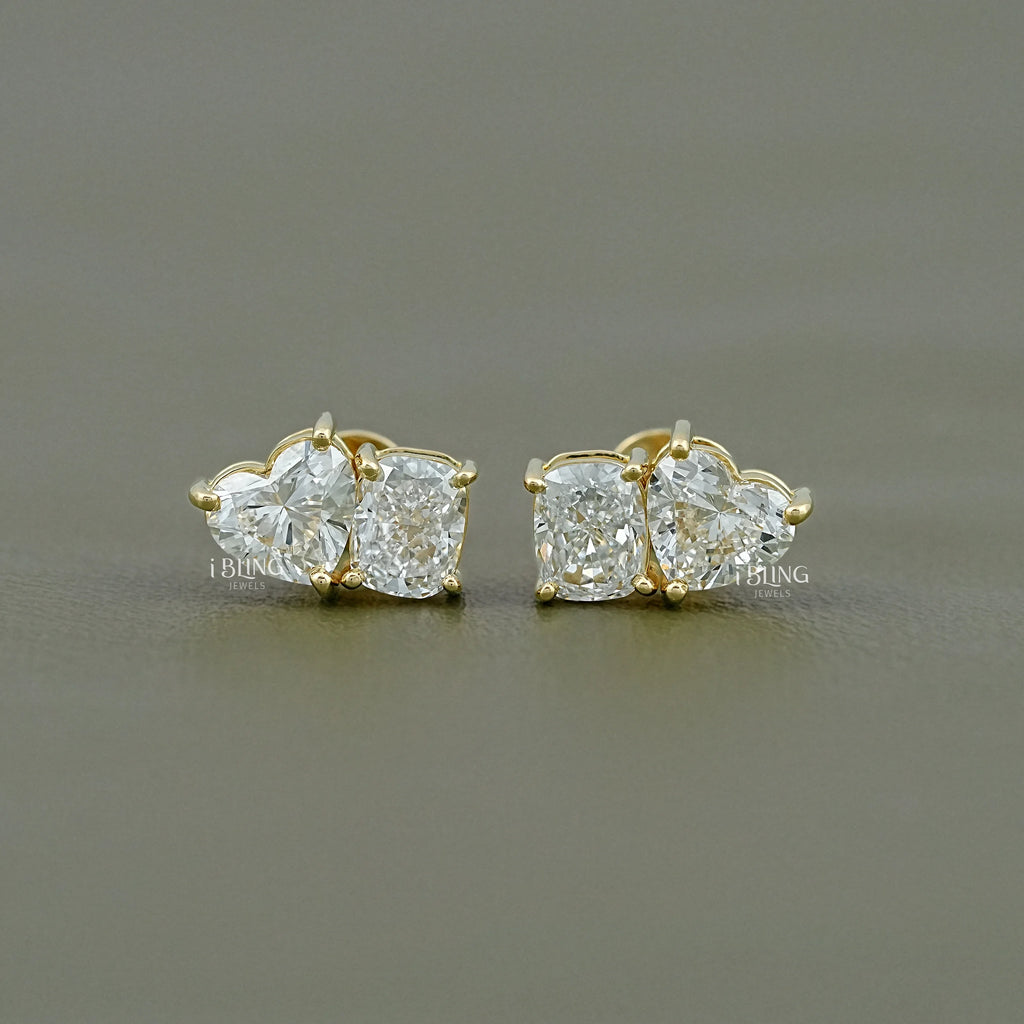 Cushion And Heart Cut Diamond Toi Et Moi Stud Earring