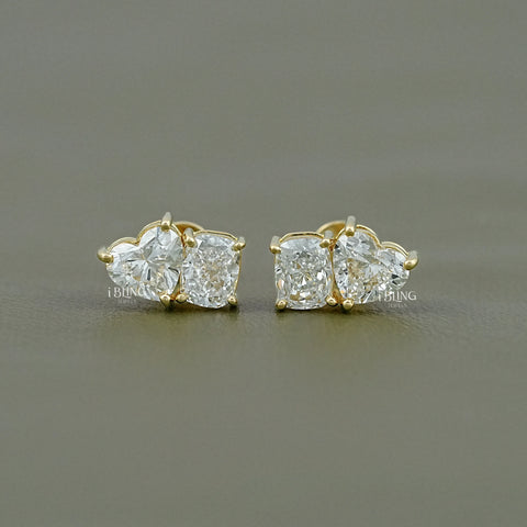 Cushion And Heart Cut Diamond Toi Et Moi Stud Earring