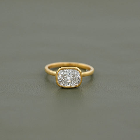 East West Cushion Cut Bezel Solitaire Engagement Ring
