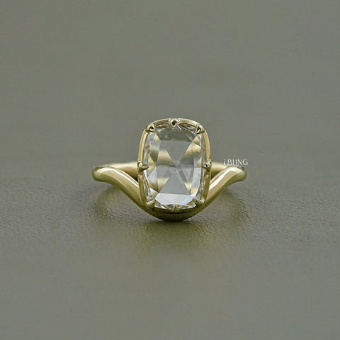 Rose Cut Elongated Cushion Curved Engagement Ring