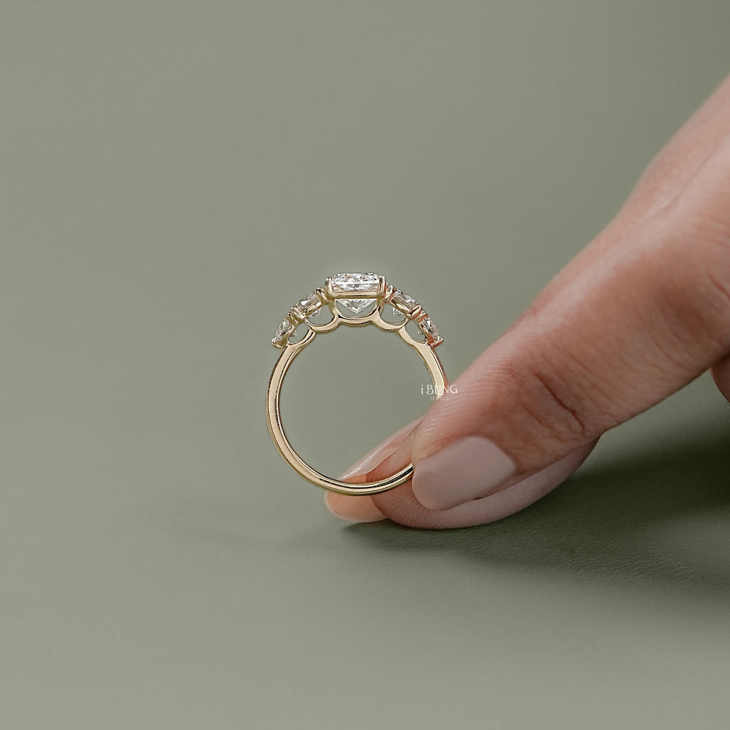 Cushion Cut Five Stone Lab Diamond Engagement Ring