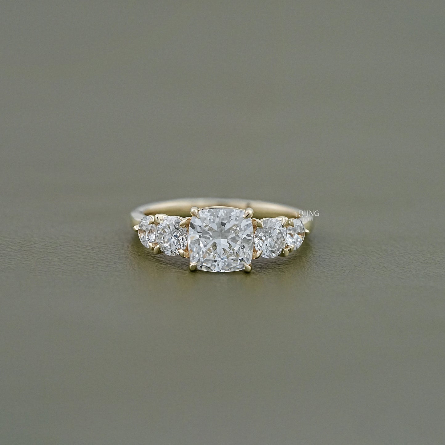 iBling Jewels Cushion Shape Created Diamond Ring with Five Stones, Perfect Bridal and Engagement Jewelry