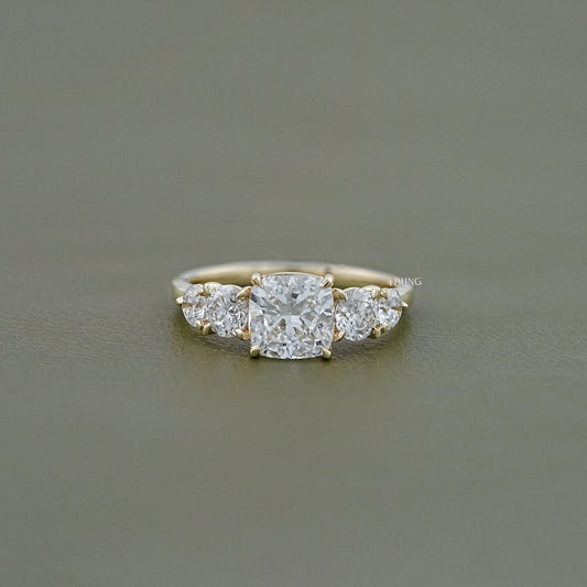 iBling Jewels Cushion Shape Created Diamond Ring with Five Stones, Perfect Bridal and Engagement Jewelry