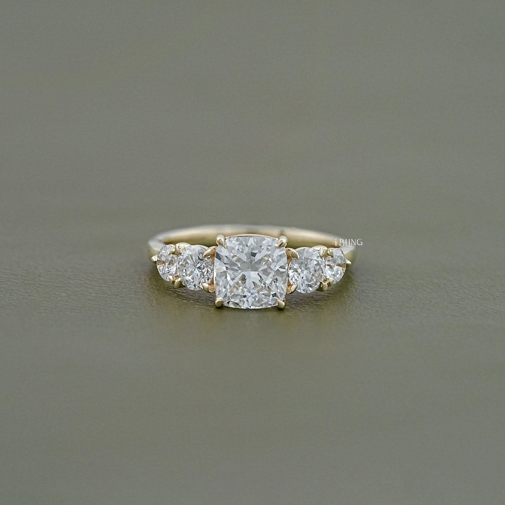Cushion Cut Five Stone Lab Diamond Engagement Ring