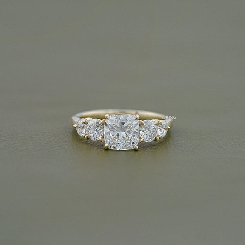 Cushion Cut Five Stone Lab Diamond Engagement Ring
