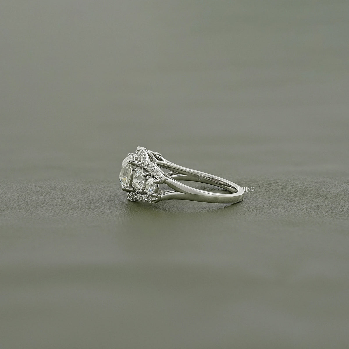 Cushion Cut Lab Grown Halo Diamond Five Stone Ring