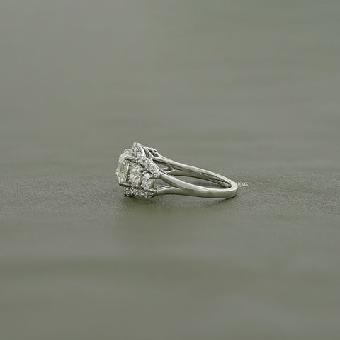 Cushion Cut Lab Grown Halo Diamond Five Stone Ring