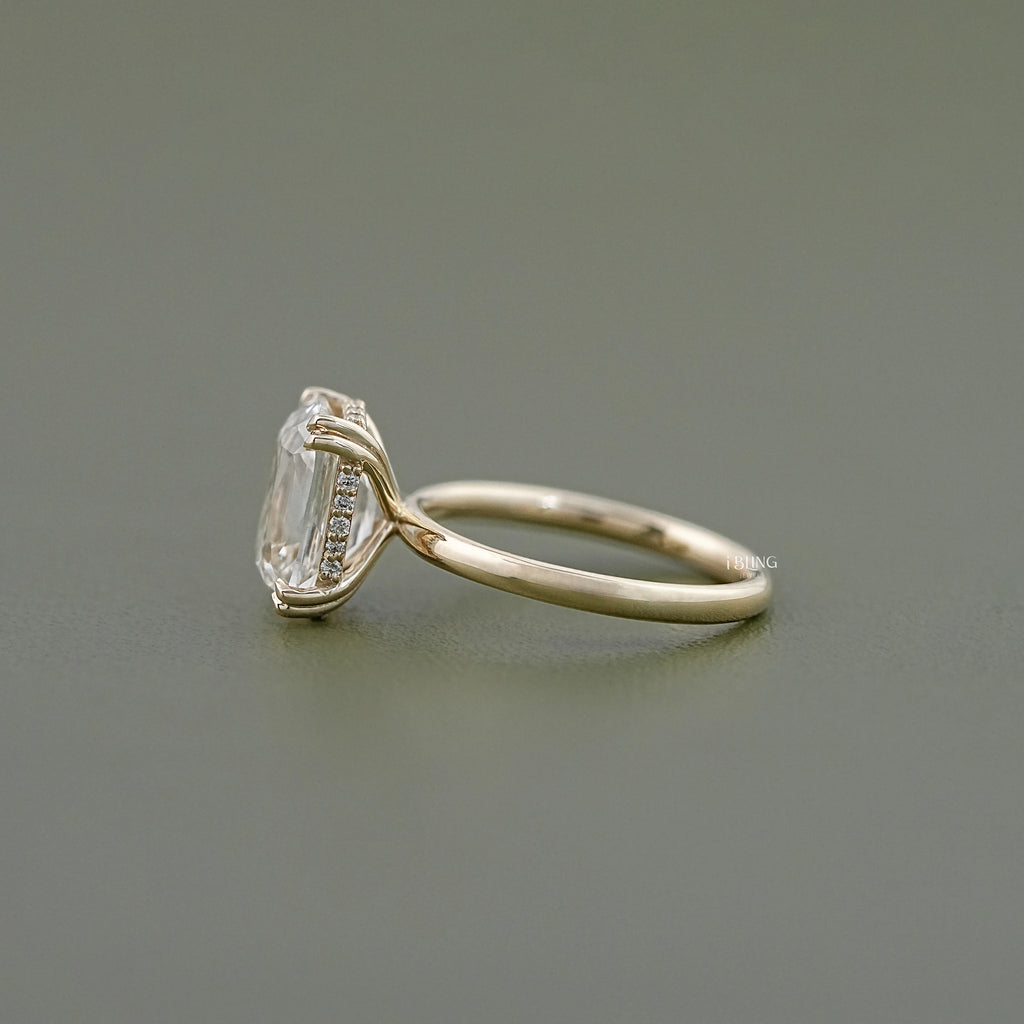 Old Mine Cushion Cut Hidden Halo Engagement Ring