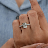 Cushion Cut Lab Diamond Hidden Halo Accent Ring