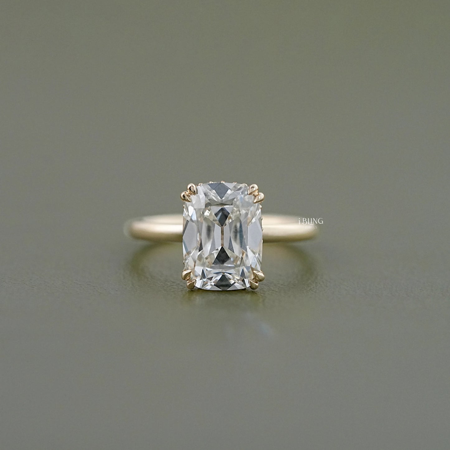 Old Mine Cushion Cut Hidden Halo Engagement Ring