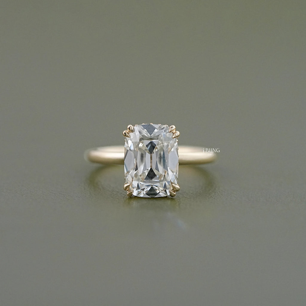 Old Mine Cushion Cut Hidden Halo Engagement Ring