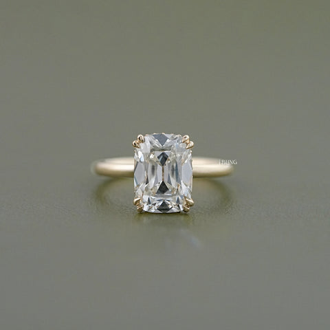 Old Mine Cushion Cut Hidden Halo Engagement Ring