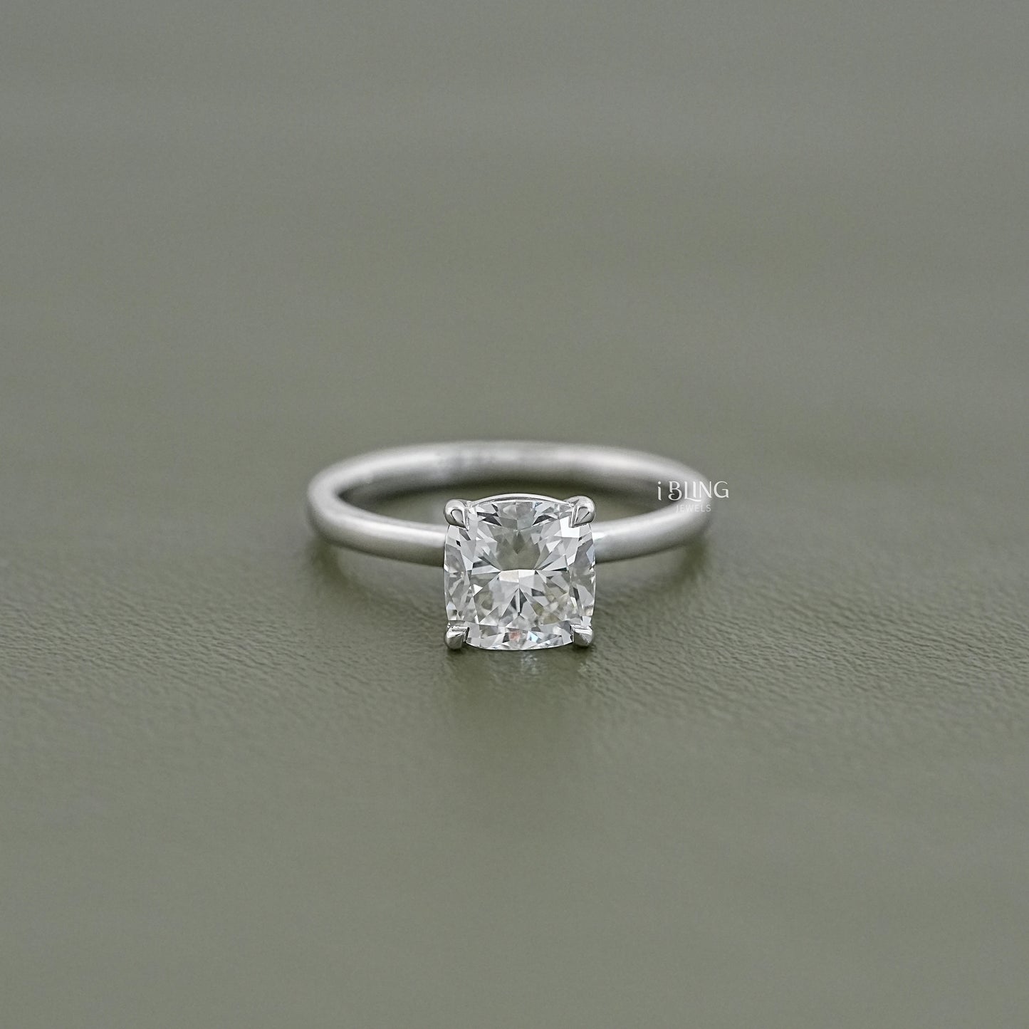Cushion Cut Lab Diamond Solitaire Engagement Ring