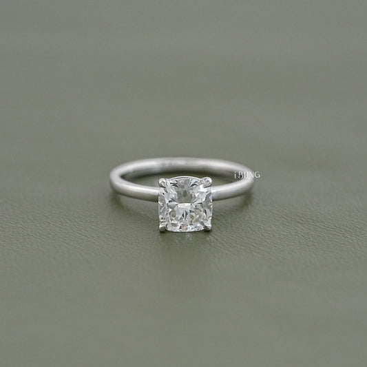 Cushion Cut Lab Diamond Solitaire Engagement Ring