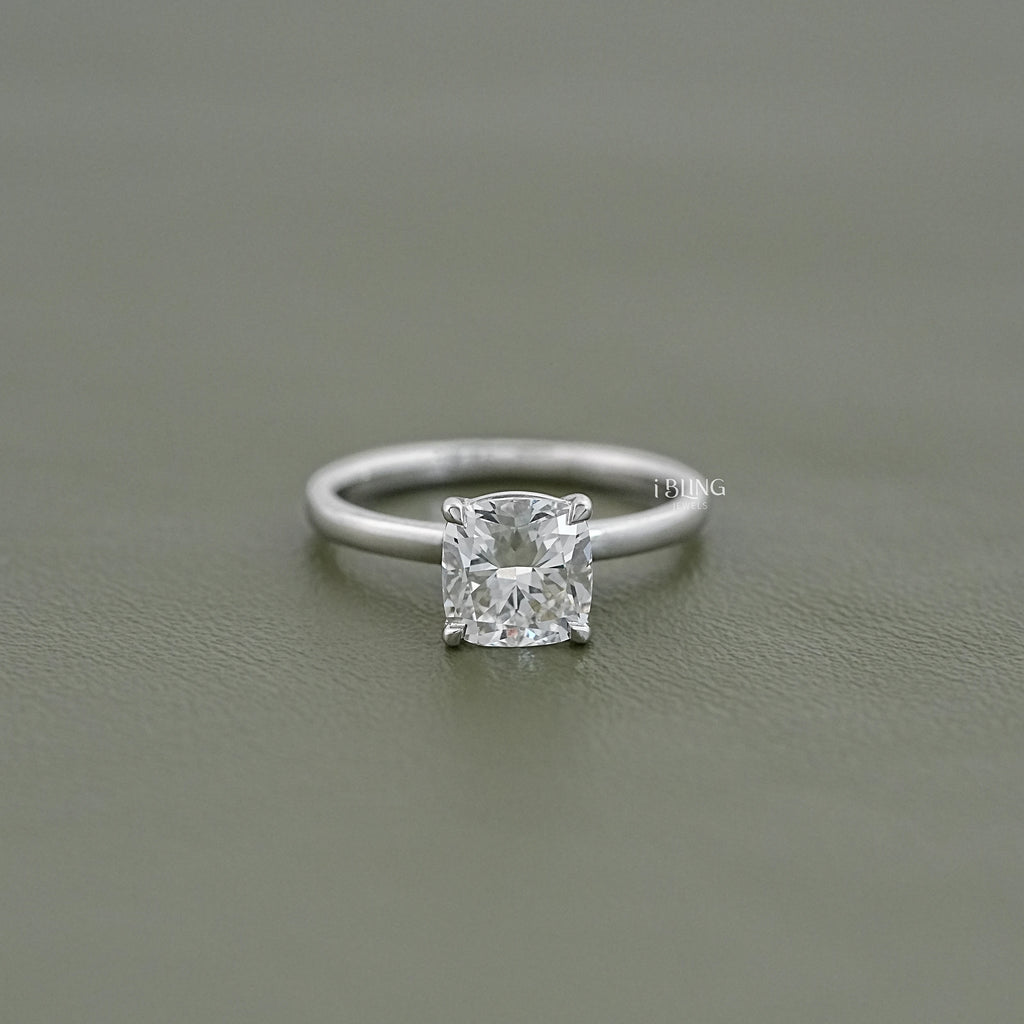 Cushion Cut Lab Diamond Solitaire Engagement Ring