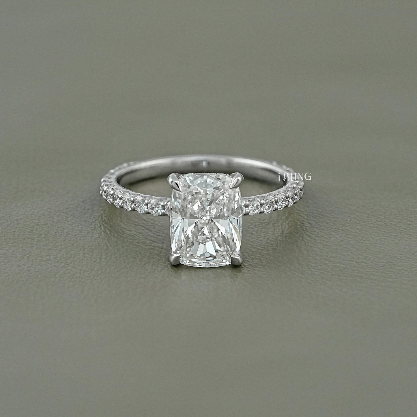 Cushion Cut Lab Diamond Solitaire Hidden Halo Ring