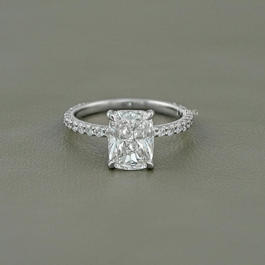 Cushion Cut Lab Diamond Solitaire Hidden Halo Ring Solitaire Accent Ring