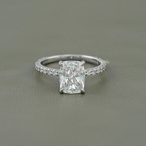 Cushion Cut Lab Diamond Solitaire Hidden Halo Ring