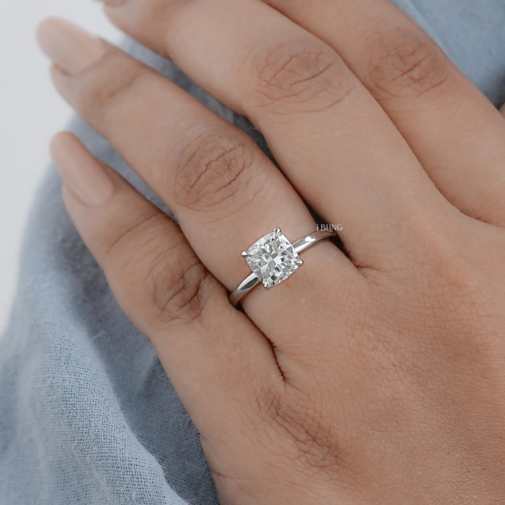 Cushion Cut Lab Diamond Solitaire Engagement Ring