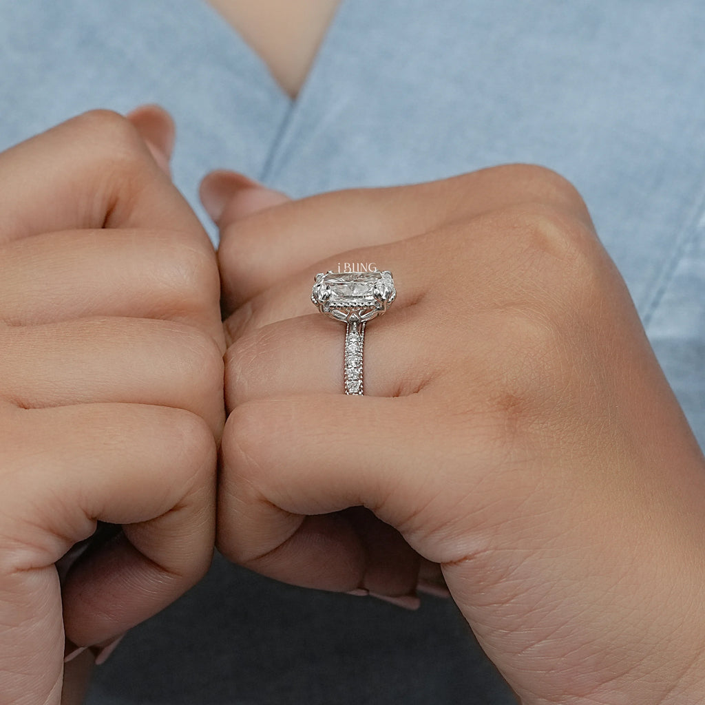 Vintage Cushion Cut Solitaire Accent Diamond Ring