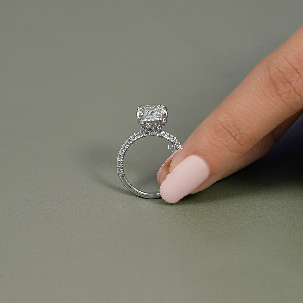 Vintage Cushion Cut Solitaire Accent Diamond Ring