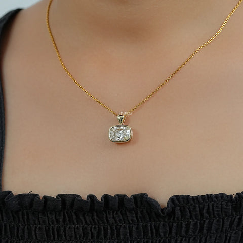 Cushion Cut Lab Diamond Bezel Set Wedding Necklace