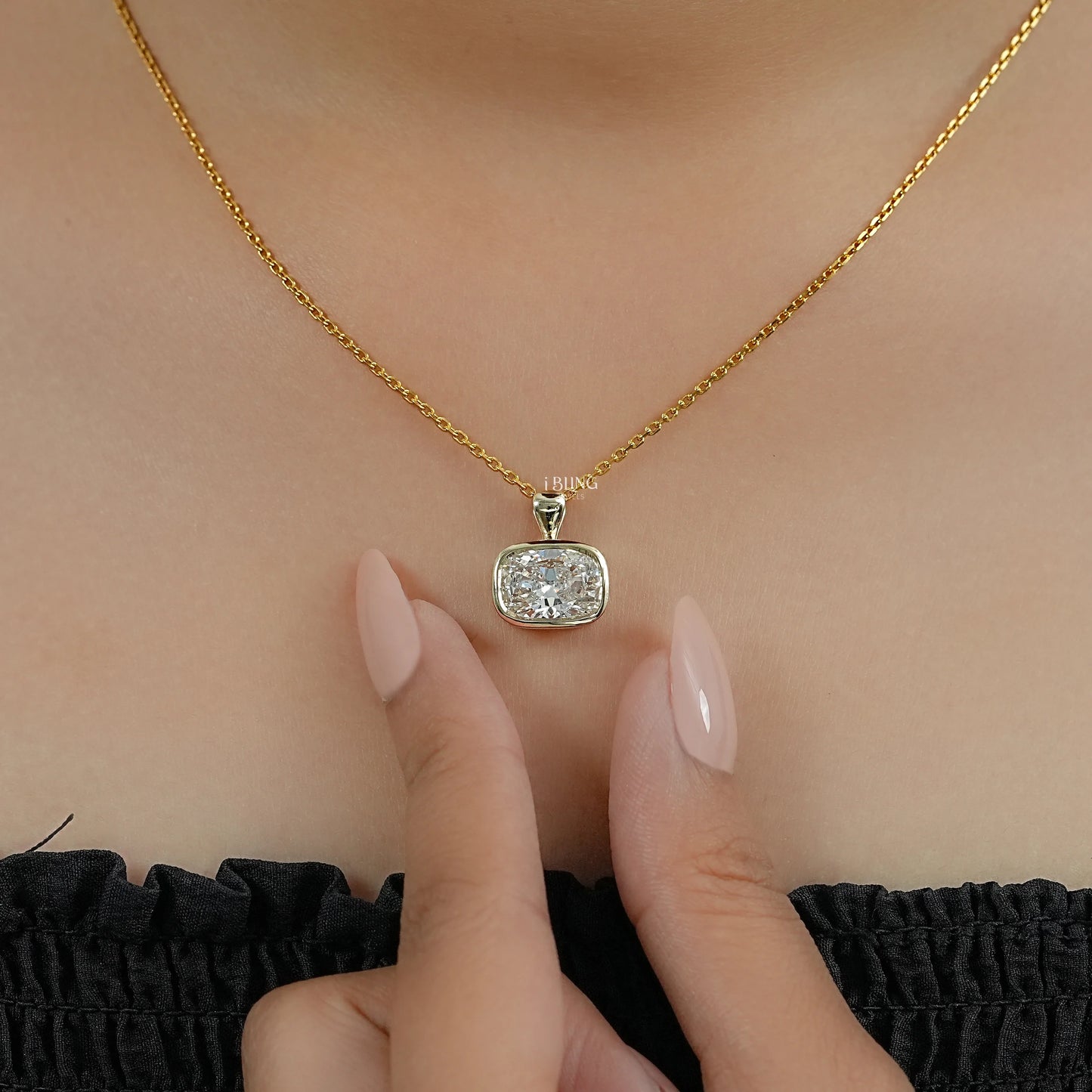 Cushion Cut Lab Diamond Bezel Set Wedding Necklace