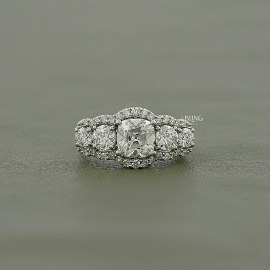 Cushion Cut Lab Grown Halo Diamond Five Stone Ring