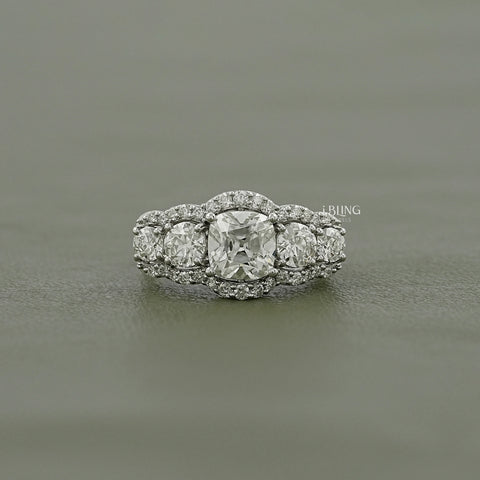 Cushion Cut Lab Grown Halo Diamond Five Stone Ring