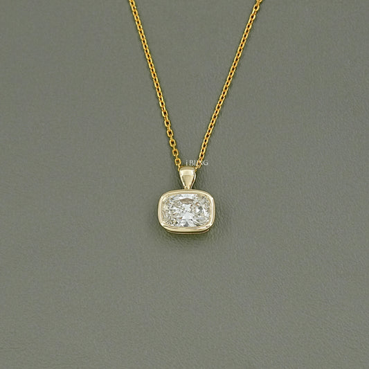 Cushion Cut Lab Diamond Bezel Set Wedding Necklace Pendants