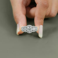 Cushion Cut Lab Grown Halo Diamond Five Stone Ring