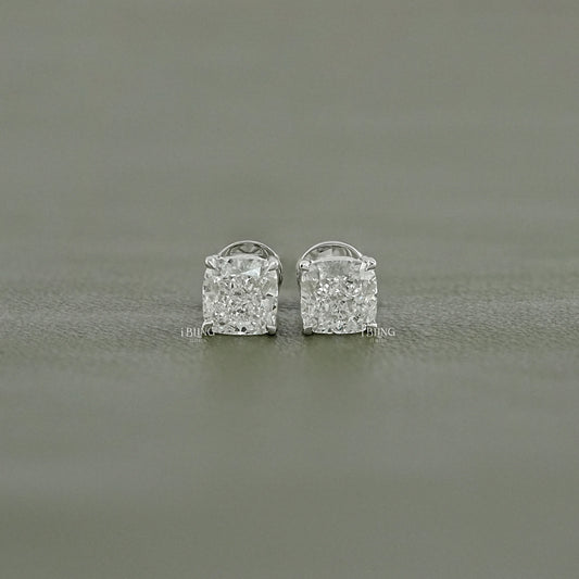 Cushion Cut Lab Diamond Push Back Stud Earrings Solitaire Stud