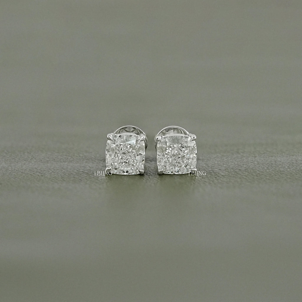 Cushion Cut Lab Diamond Push Back Stud Earrings