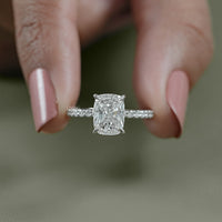 Cushion Cut Lab Diamond Solitaire Hidden Halo Ring