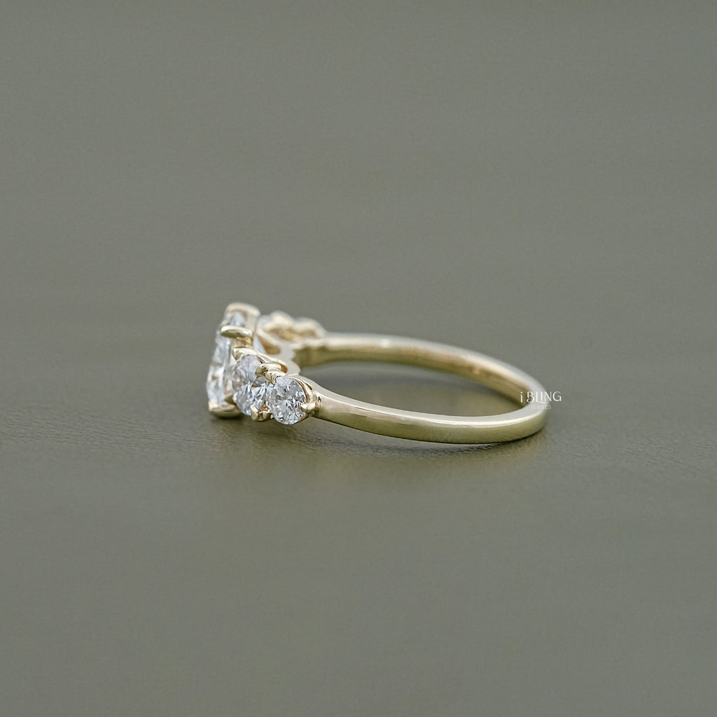 Cushion Cut Five Stone Lab Diamond Engagement Ring