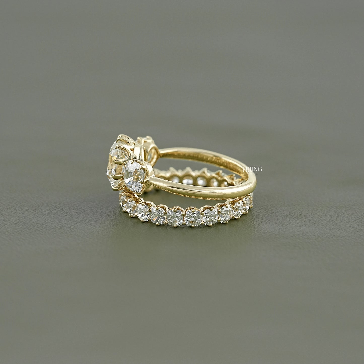 Old Mine Cushion Lab Made Diamond Bridal Ring Set Bridal Ring Set