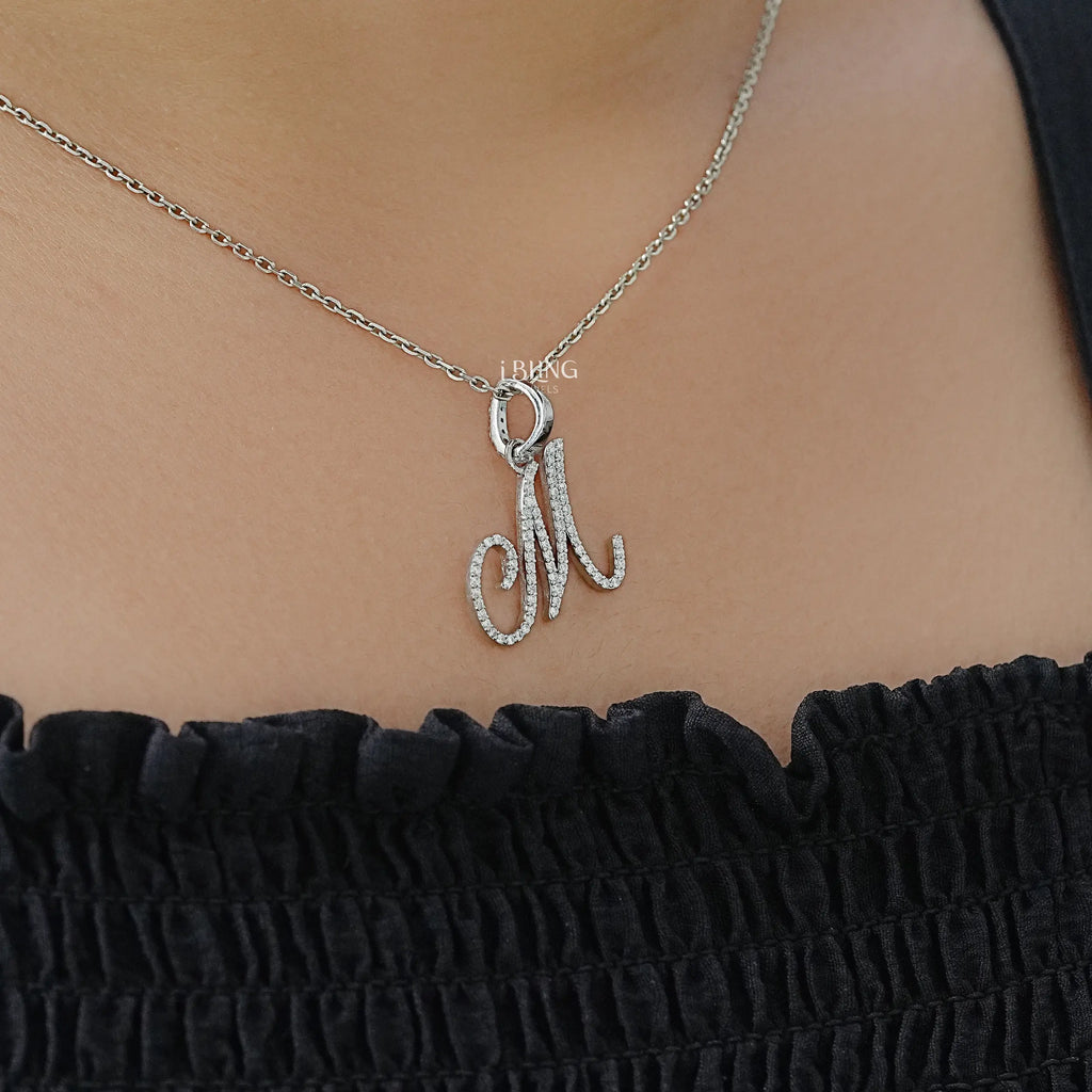 Round Cut Lab Grown Diamond M Letter Pendant