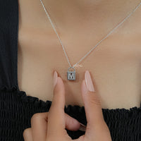 Round Cut Lab Diamond Padlock M Letter Necklace