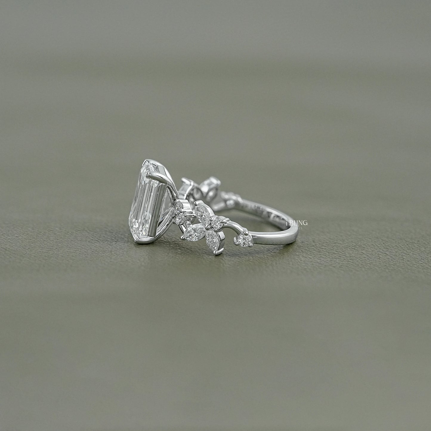 Emerald Cut Lab Grown Diamond Engagement Ring Solitaire Ring