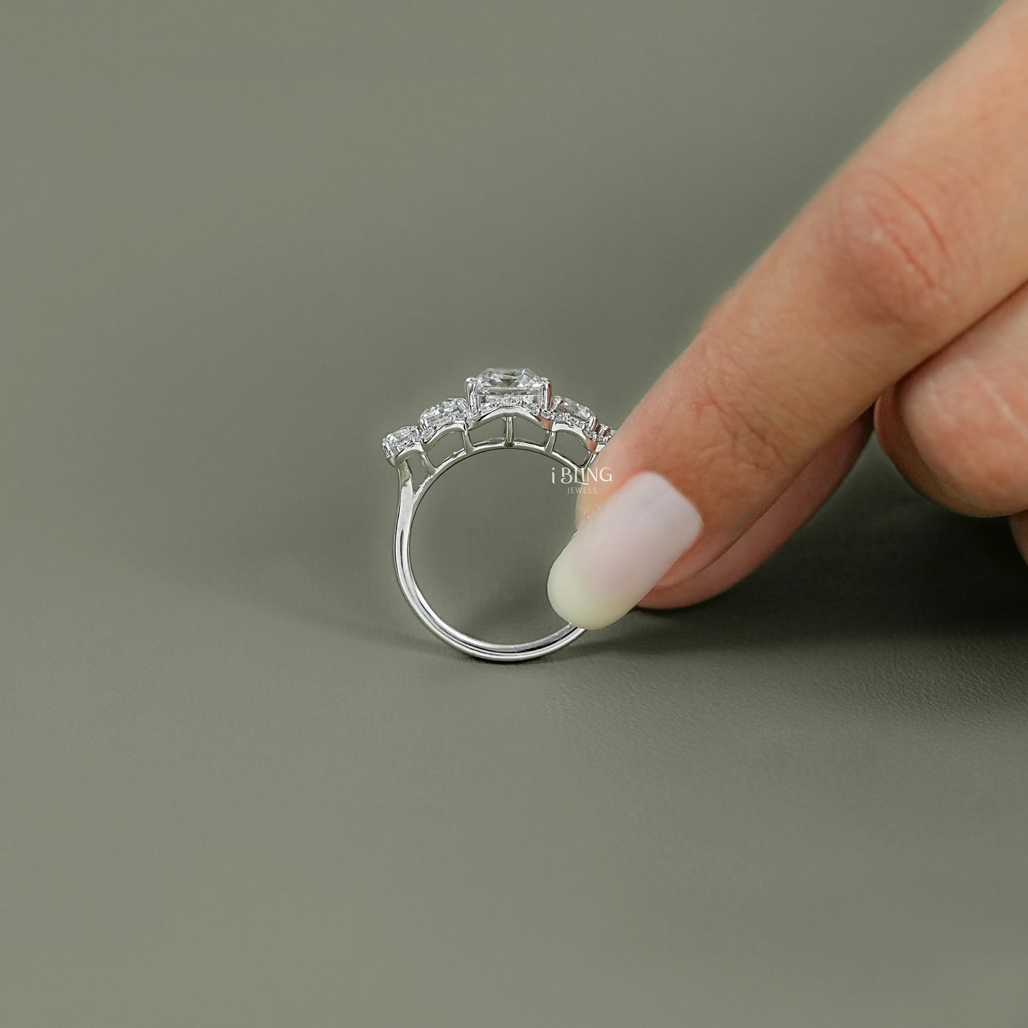 Cushion Cut Lab Grown Halo Diamond Five Stone Ring
