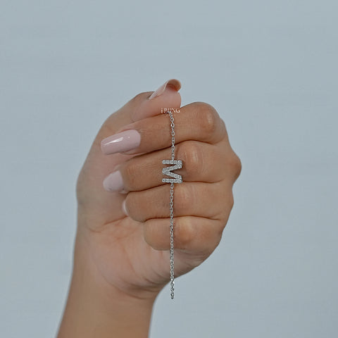 Round Cut Lab Grown Diamond M Letter Necklace