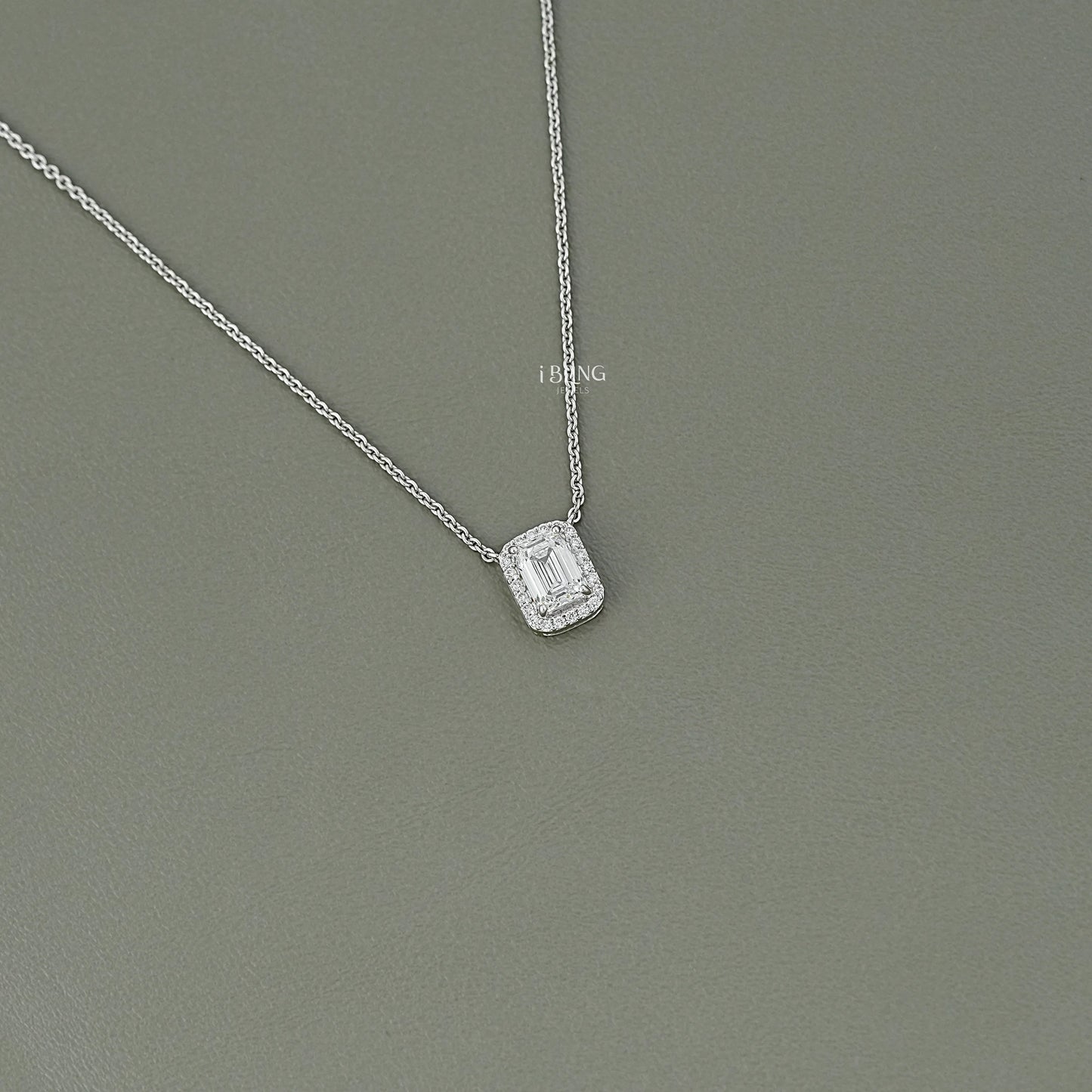 Emerald Cut Diamond Halo Pendant